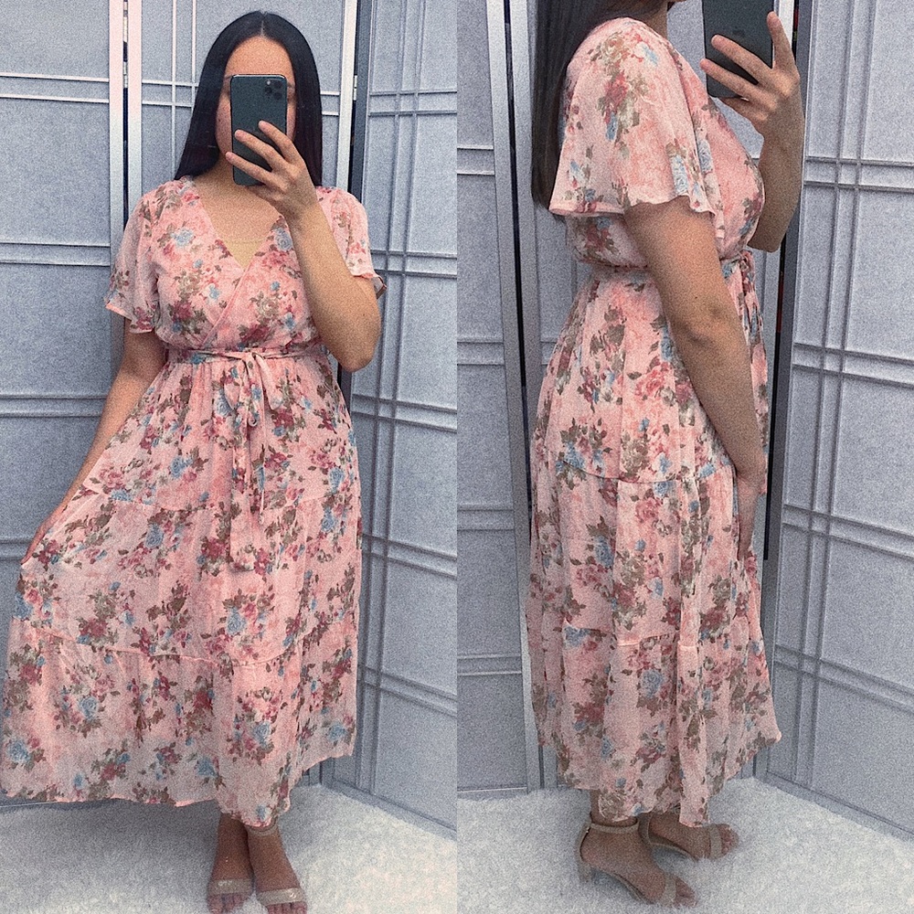 Pink modest midi maxi dress